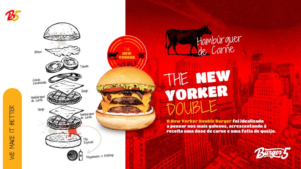 Burger Five menu page: The New Yorker Double