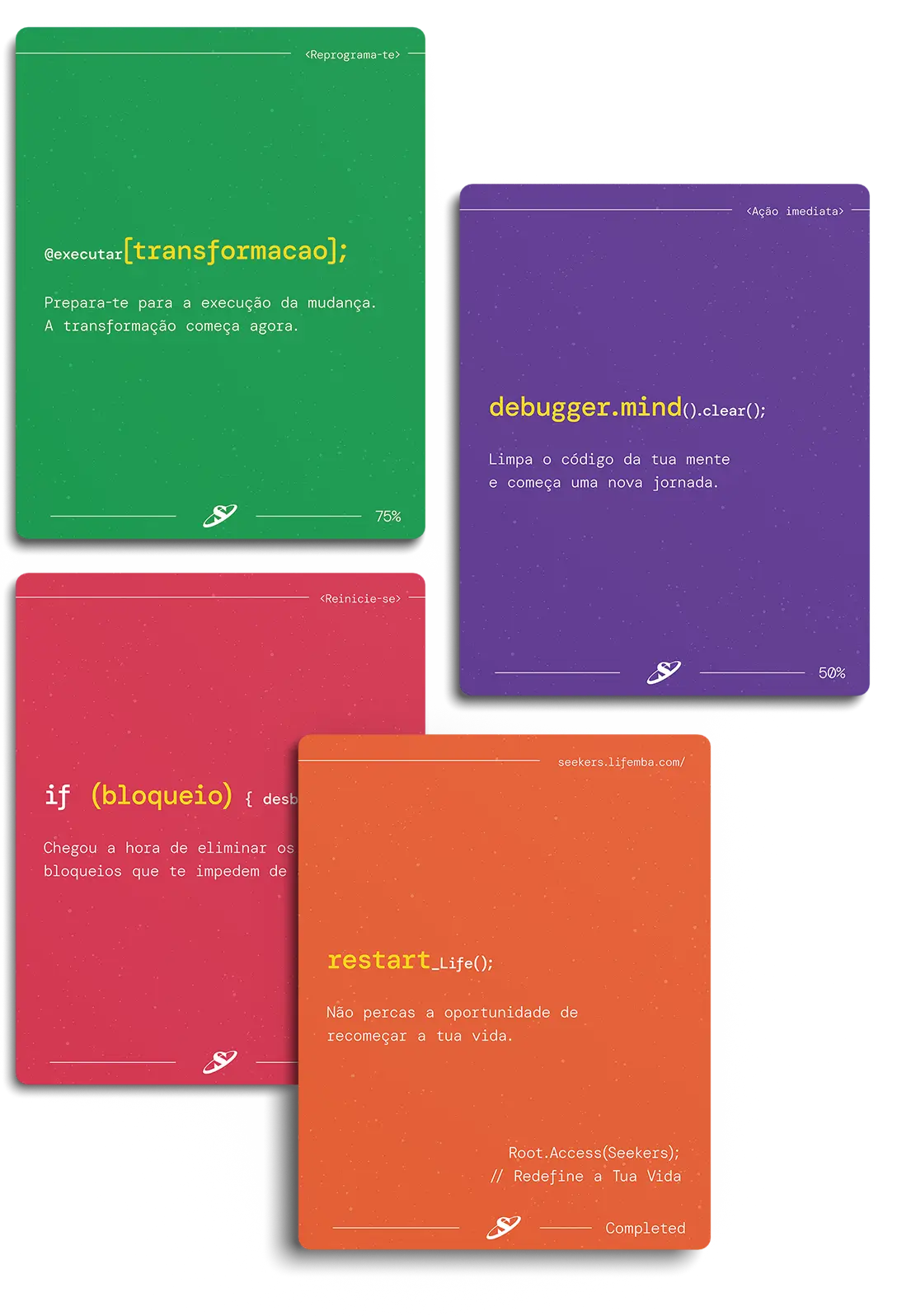 Seekers Root Code cards in galaxy colours