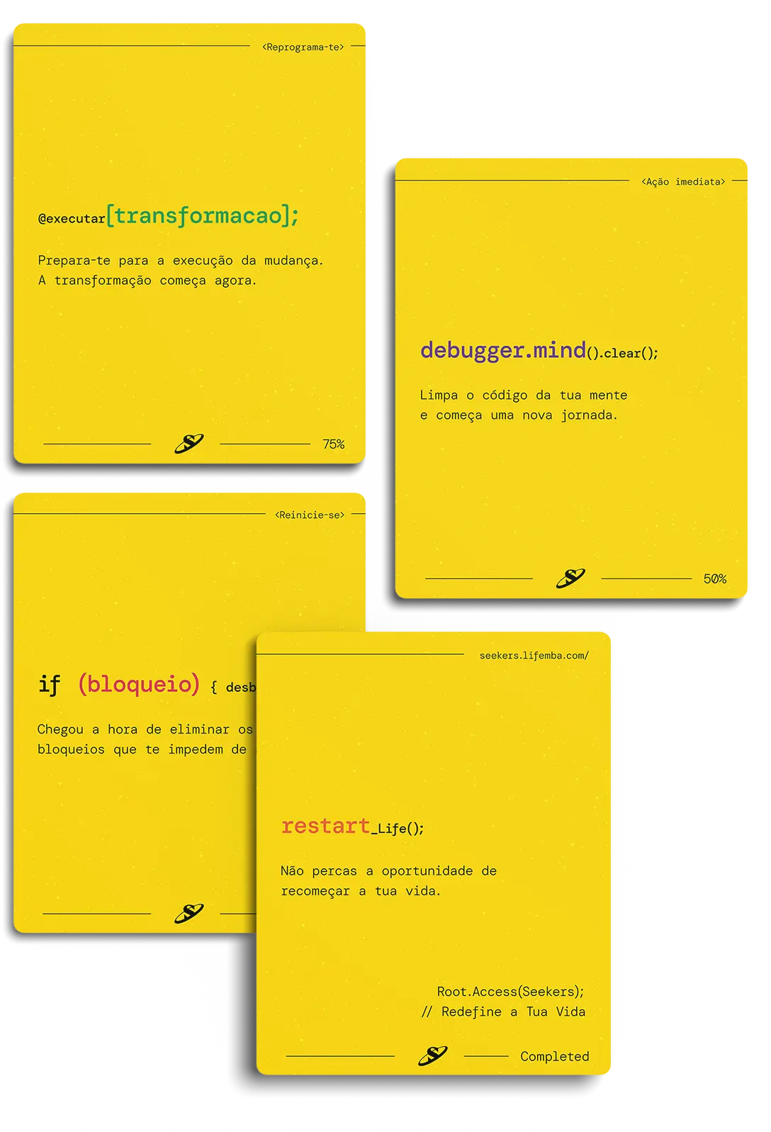 Seekers Root Code cards on a yellow background