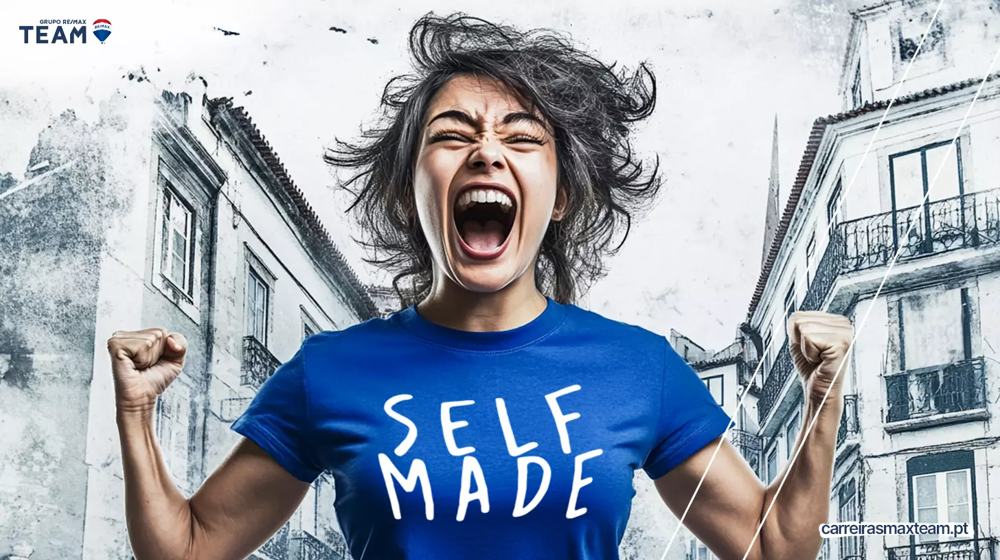 Woman shouting with joy in a Self Made shirt