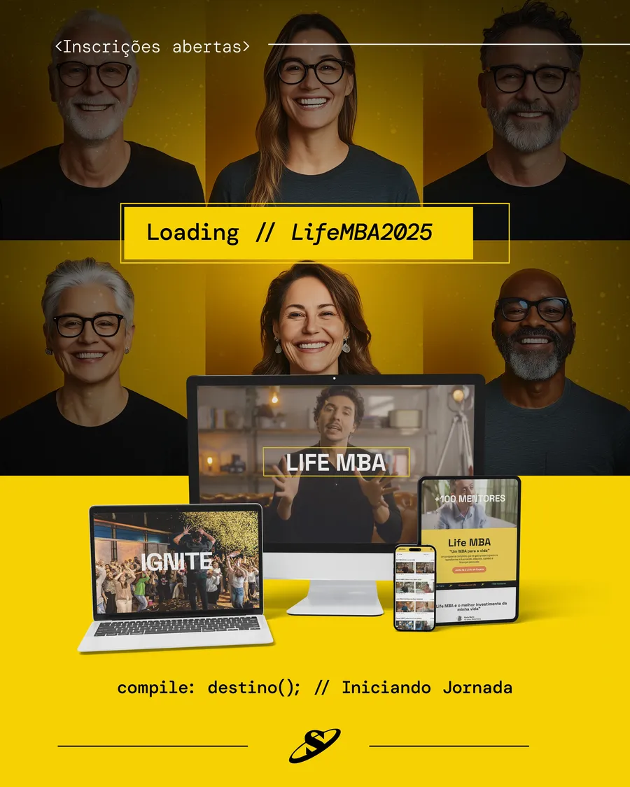 Seekers launch post with mentors and the Loading LifeMBA2025 line