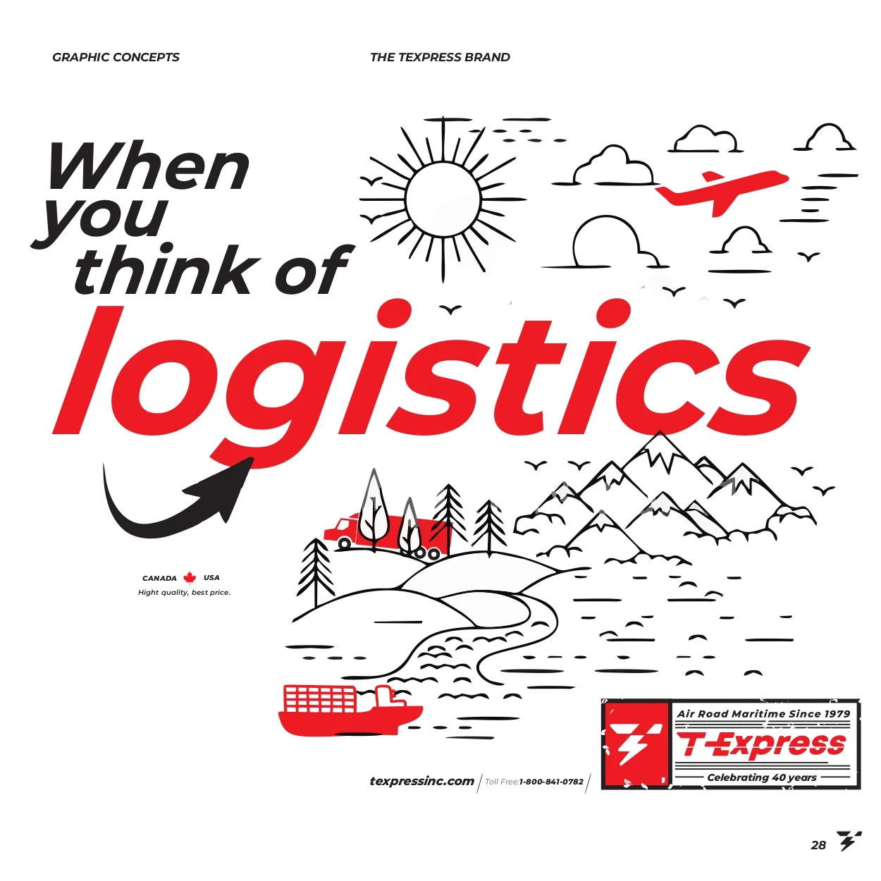 Line-art illustration: When you think of logistics