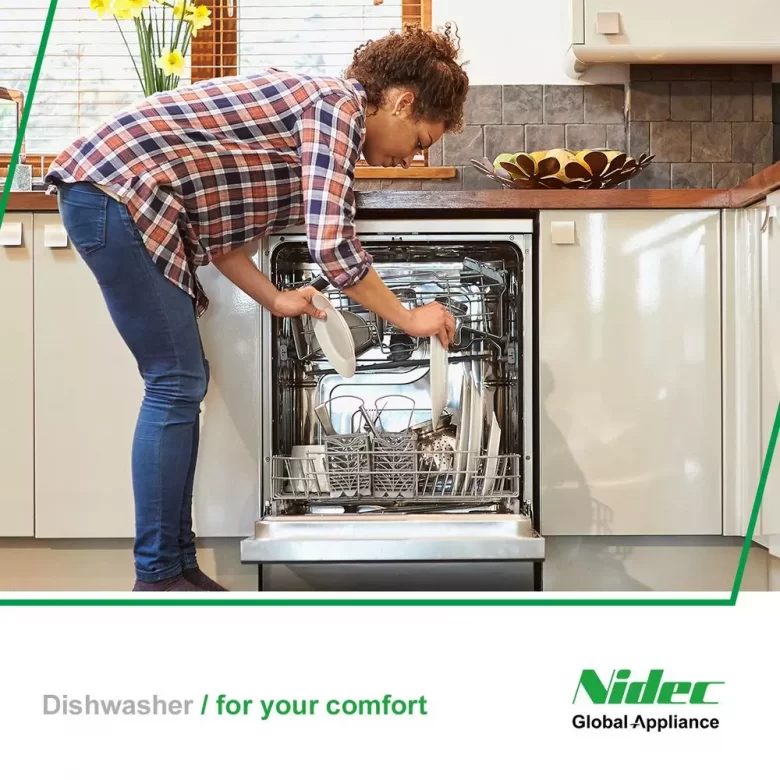 Woman unloading a dishwasher in a kitchen, for your comfort