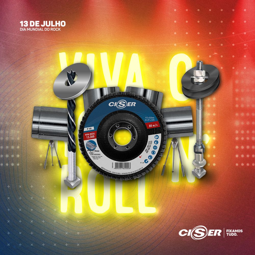 Rock Day poster: a drum kit built from Ciser products with neon letters