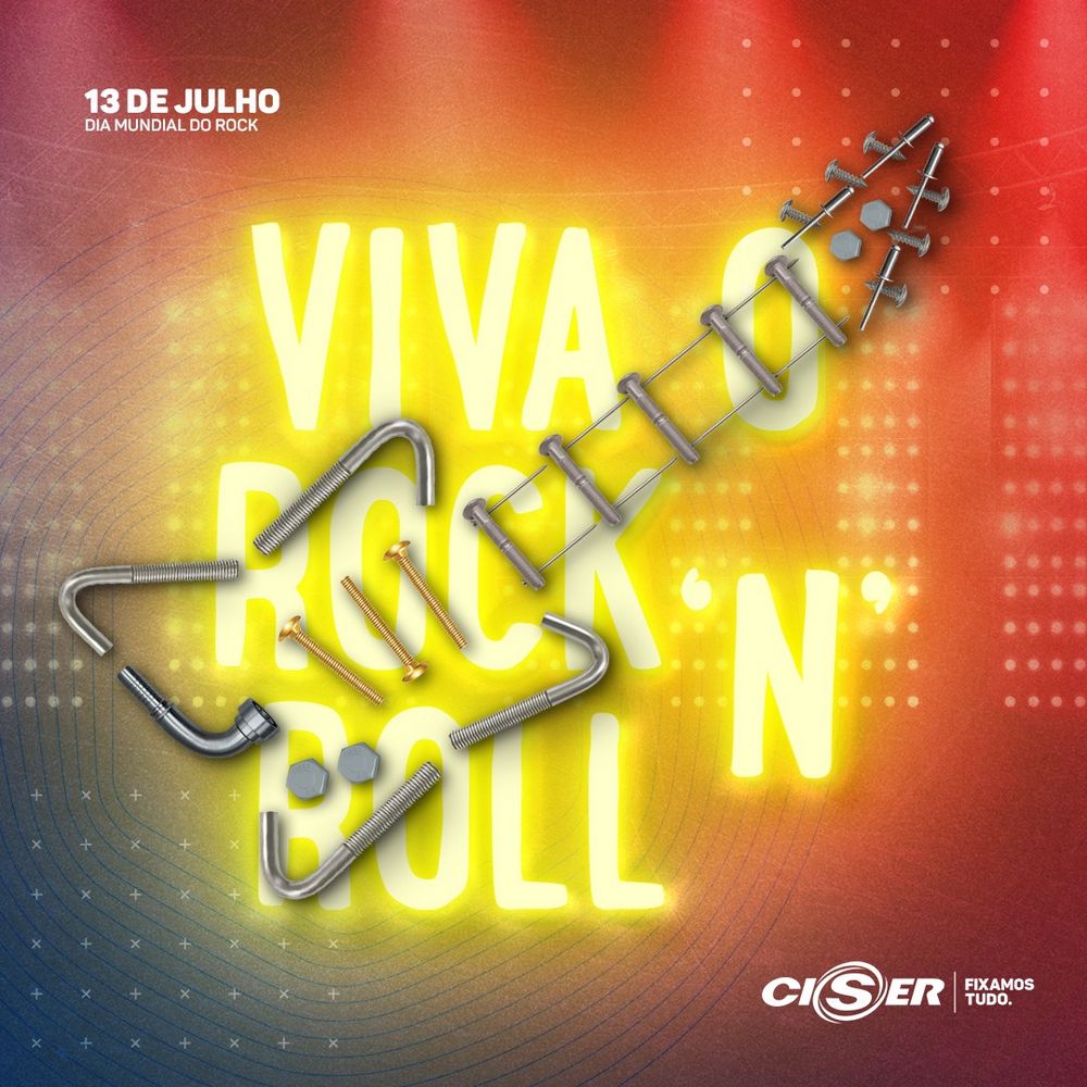 Rock Day poster: a guitar built from Ciser products with neon letters