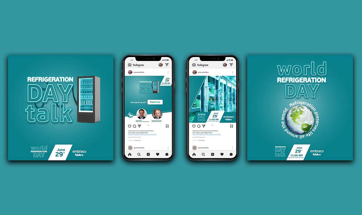 Refrigeration Day talk sheet with three social posts on phones