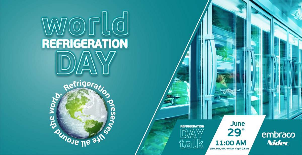 World Refrigeration Day banner with a globe and refrigerated shelves
