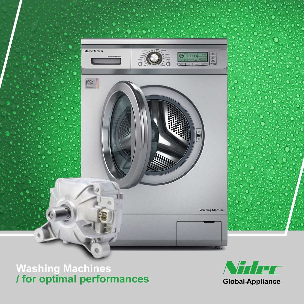 WET post: front-load washing machine with its motor, for optimal performances