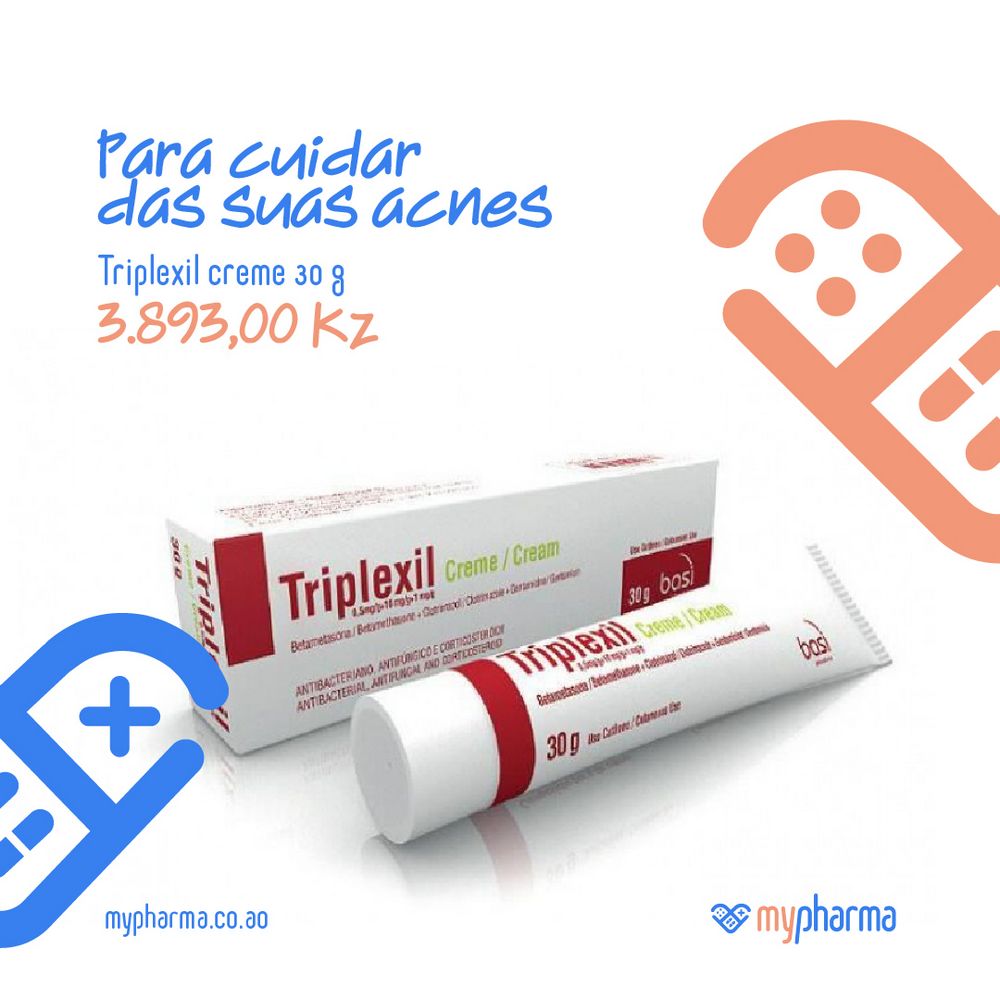 MyPharma social post for Triplexil acne cream, with the coral symbol