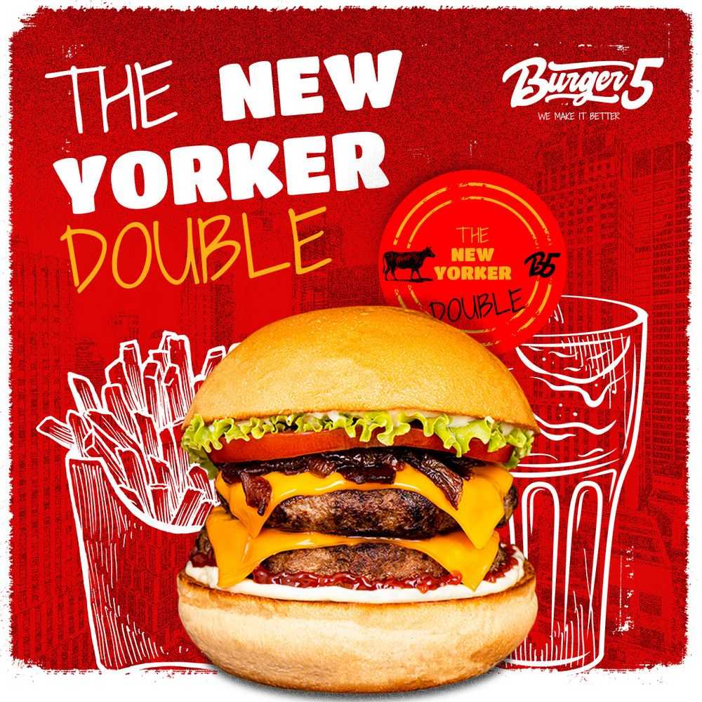 Burger Five visual identity, The New Yorker Double social card