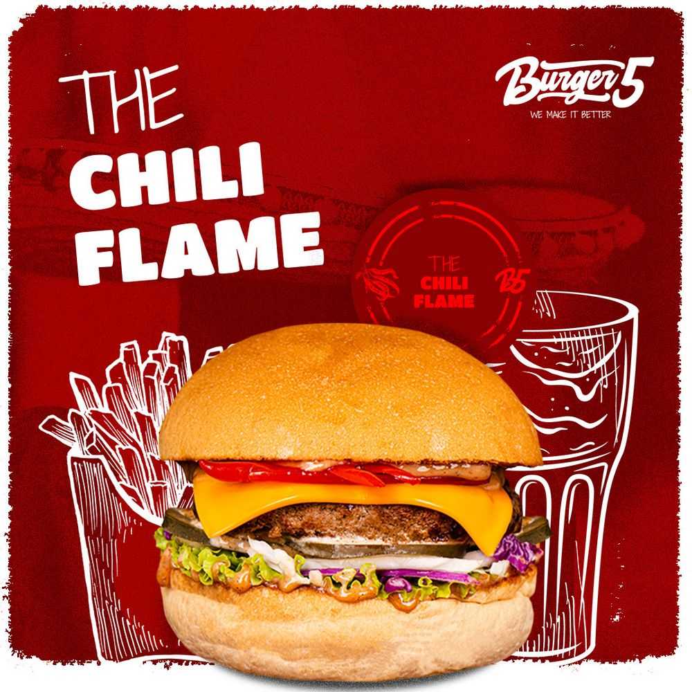 Burger Five visual identity, The Chili Flame social card