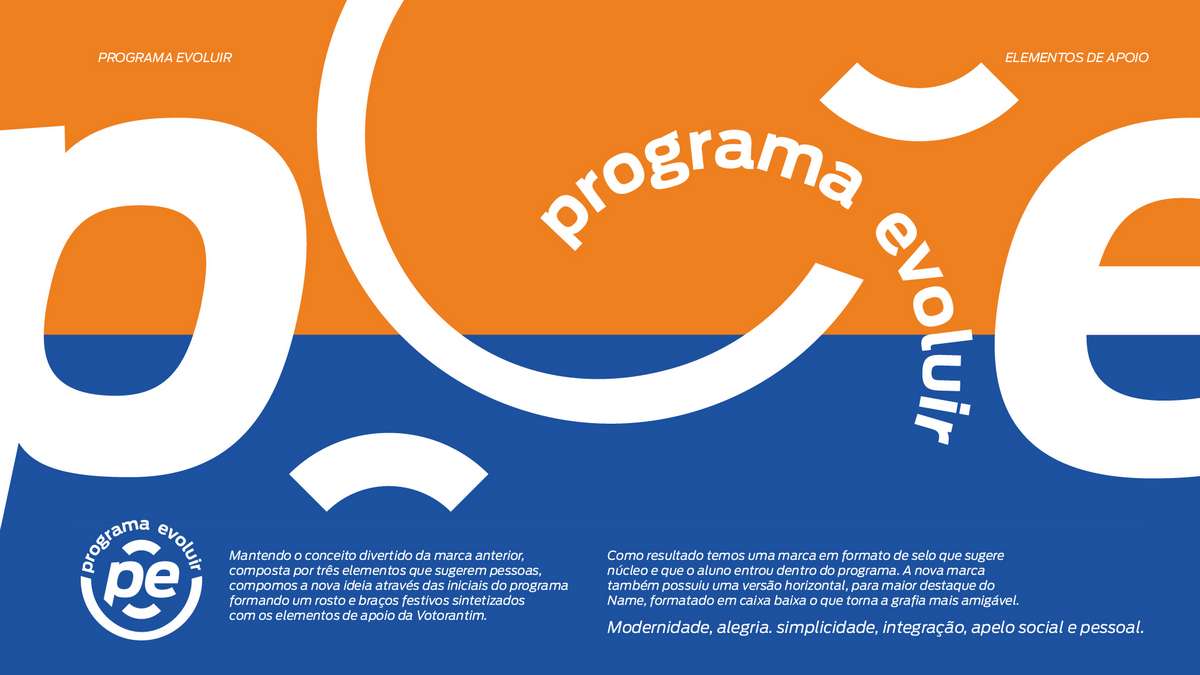 Evoluir Program orange and blue sheet with a large logo