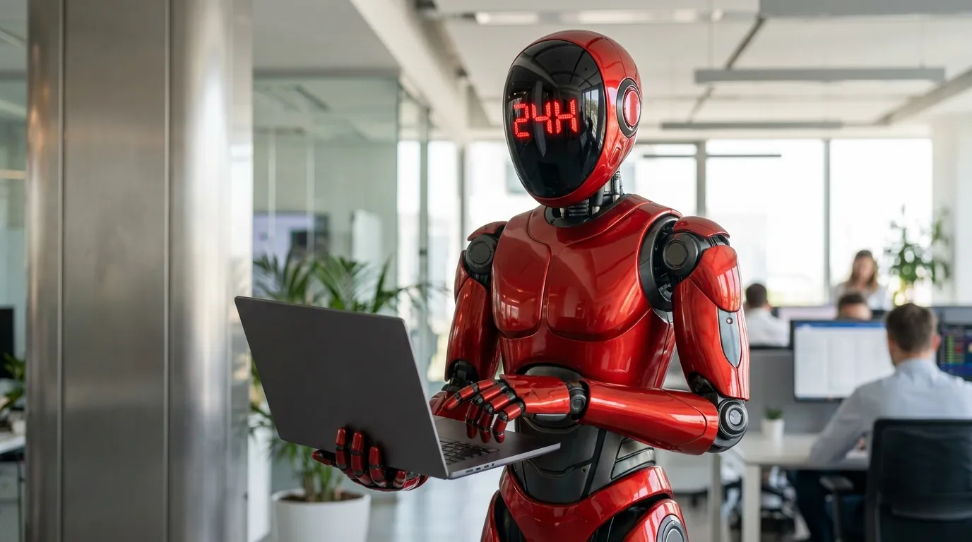 BIGcash red 24H robot character, scene 3