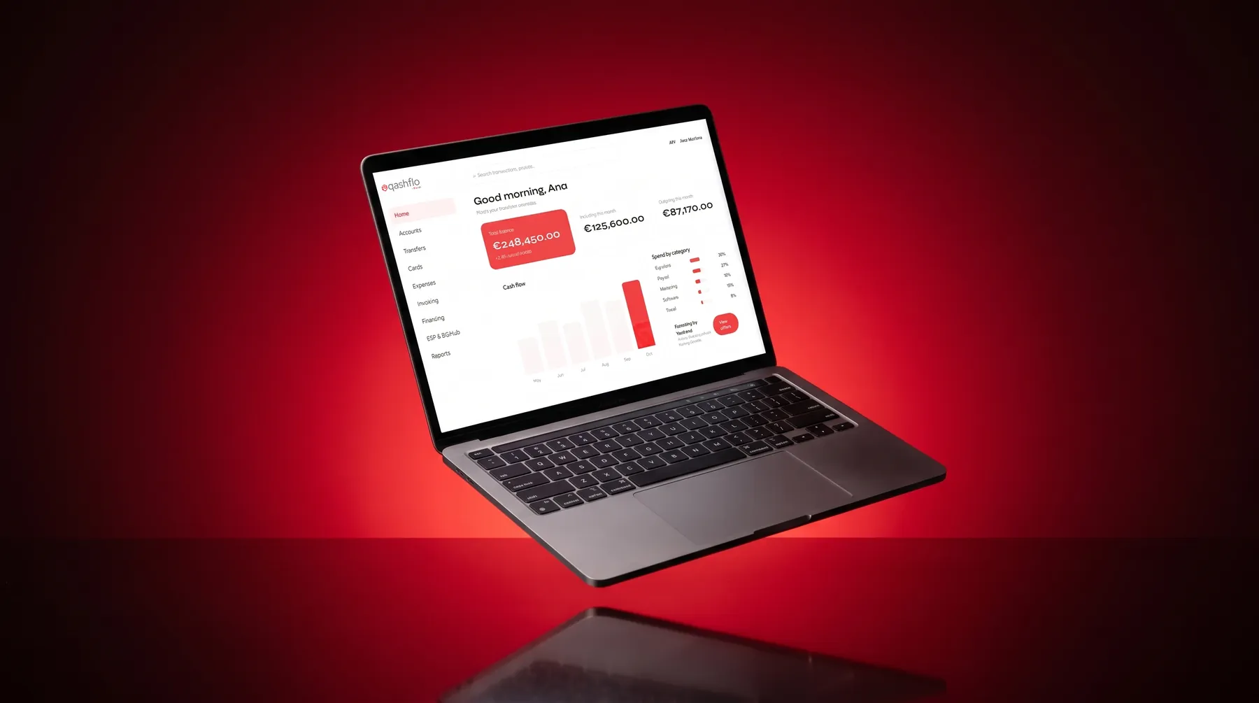 Qashflo dashboard on a laptop