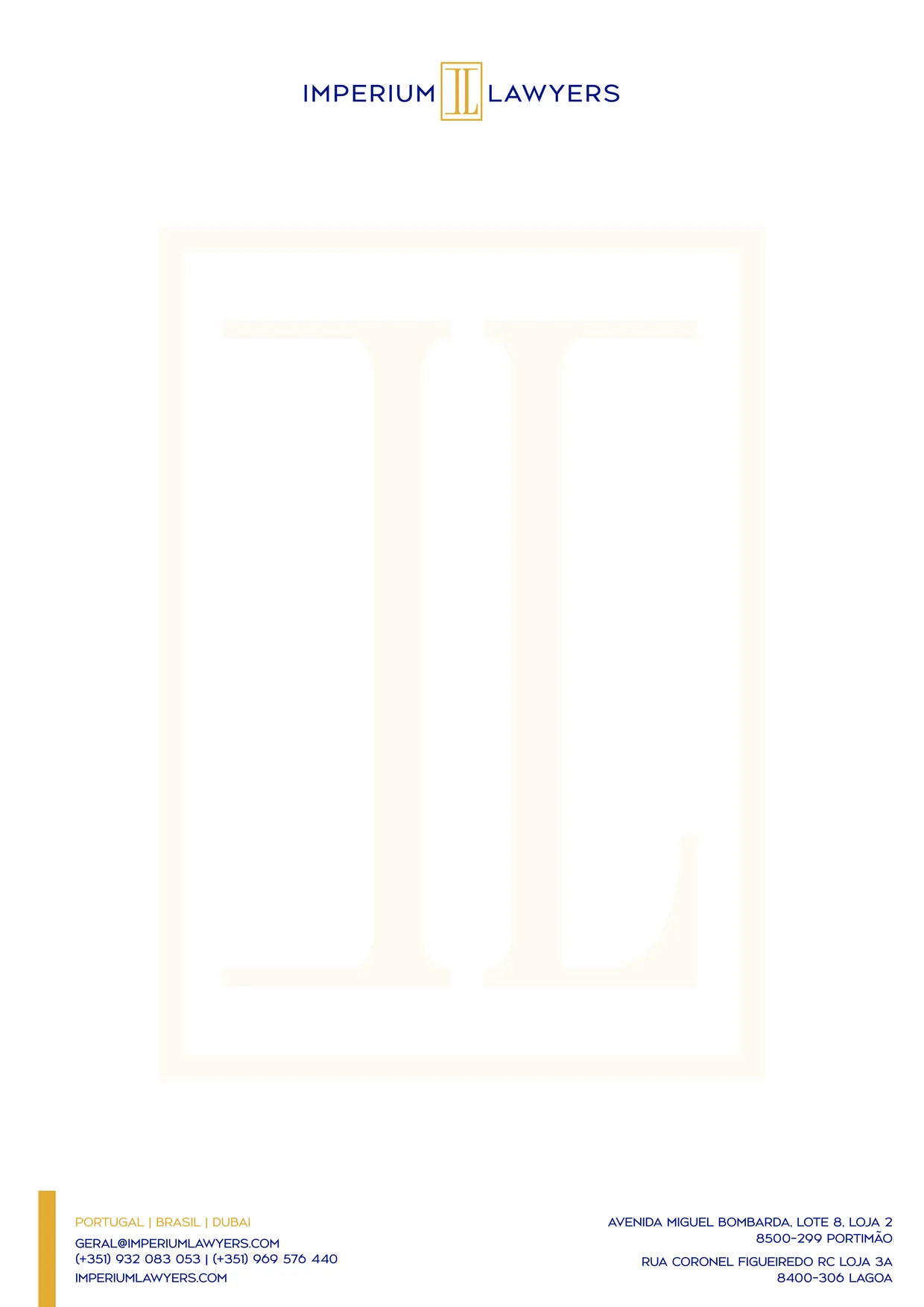 Imperium Lawyers letterhead with the IL monogram watermark
