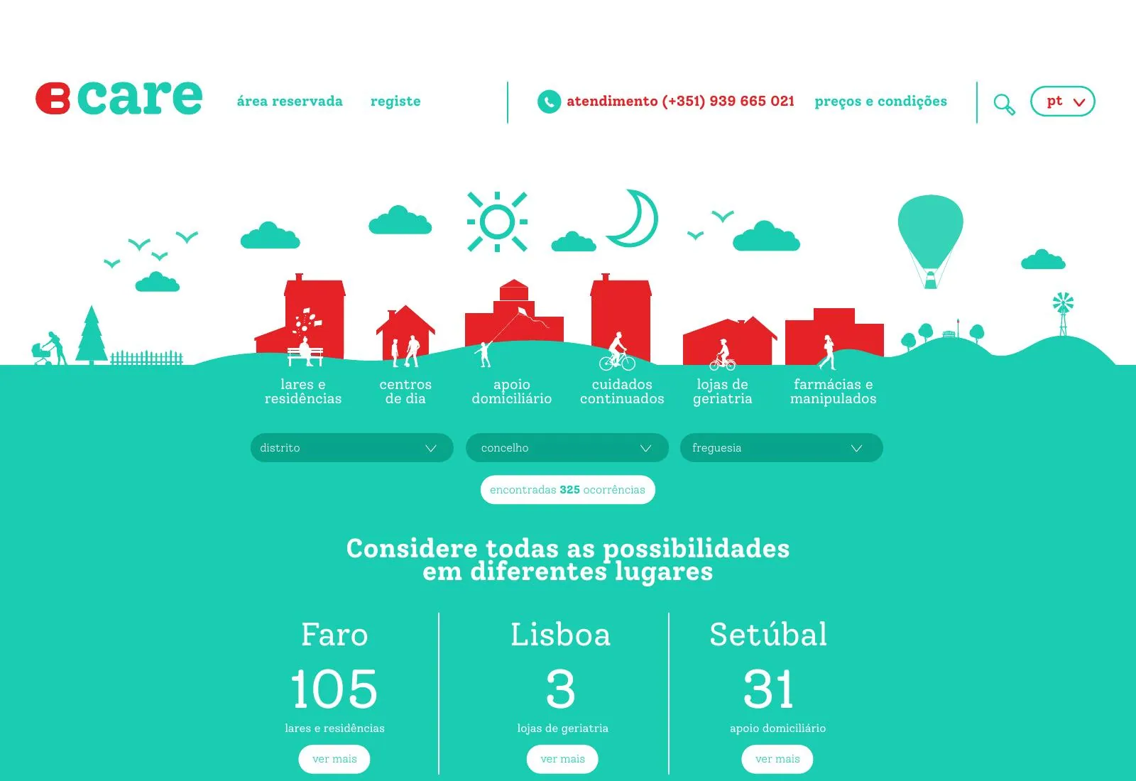 BIGcare website home with search by service and region