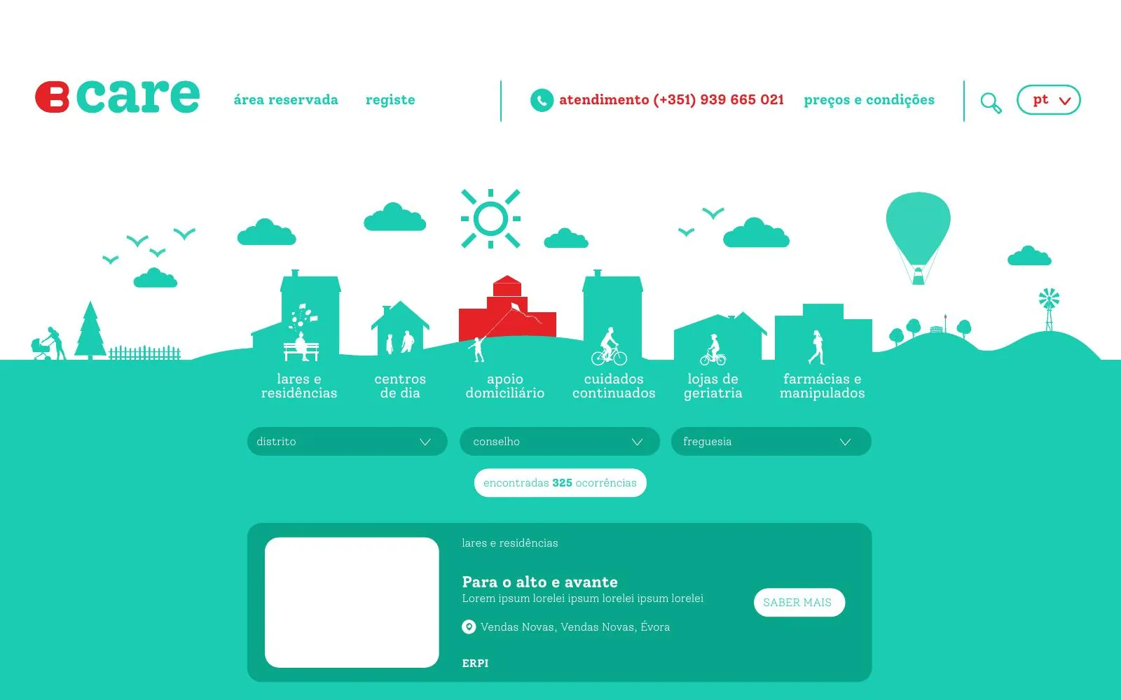 BIGcare website results list