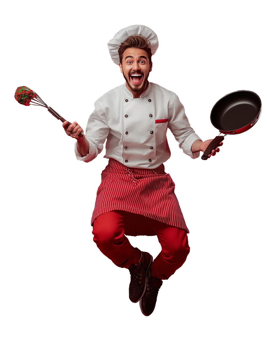 BIGsales campaign model: chef jumping with a pan
