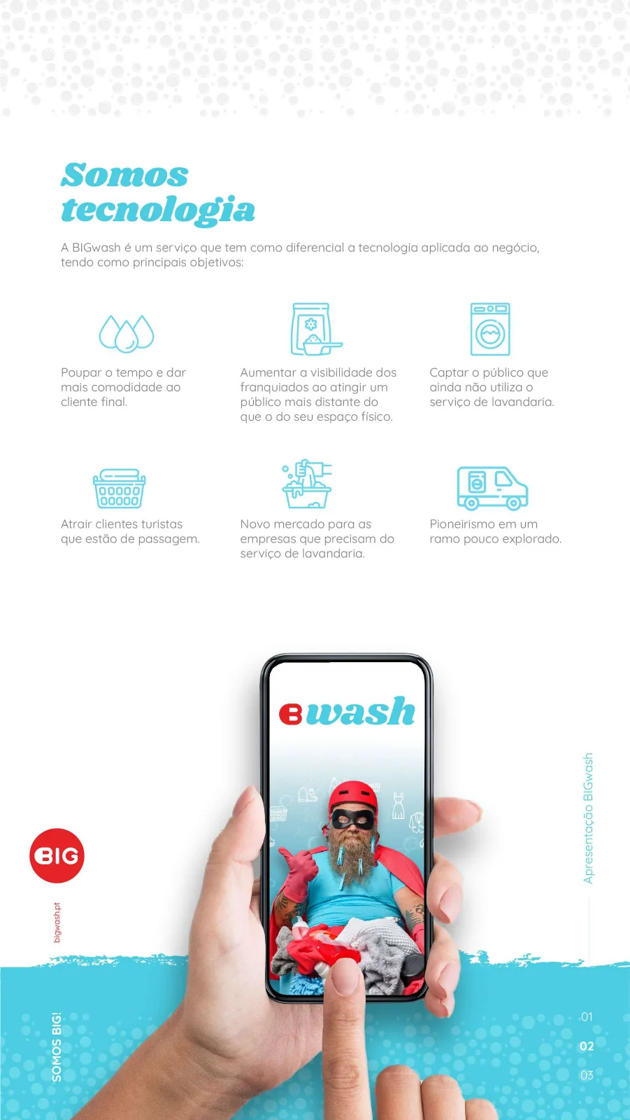 Hand holding a phone with the BIGwash app