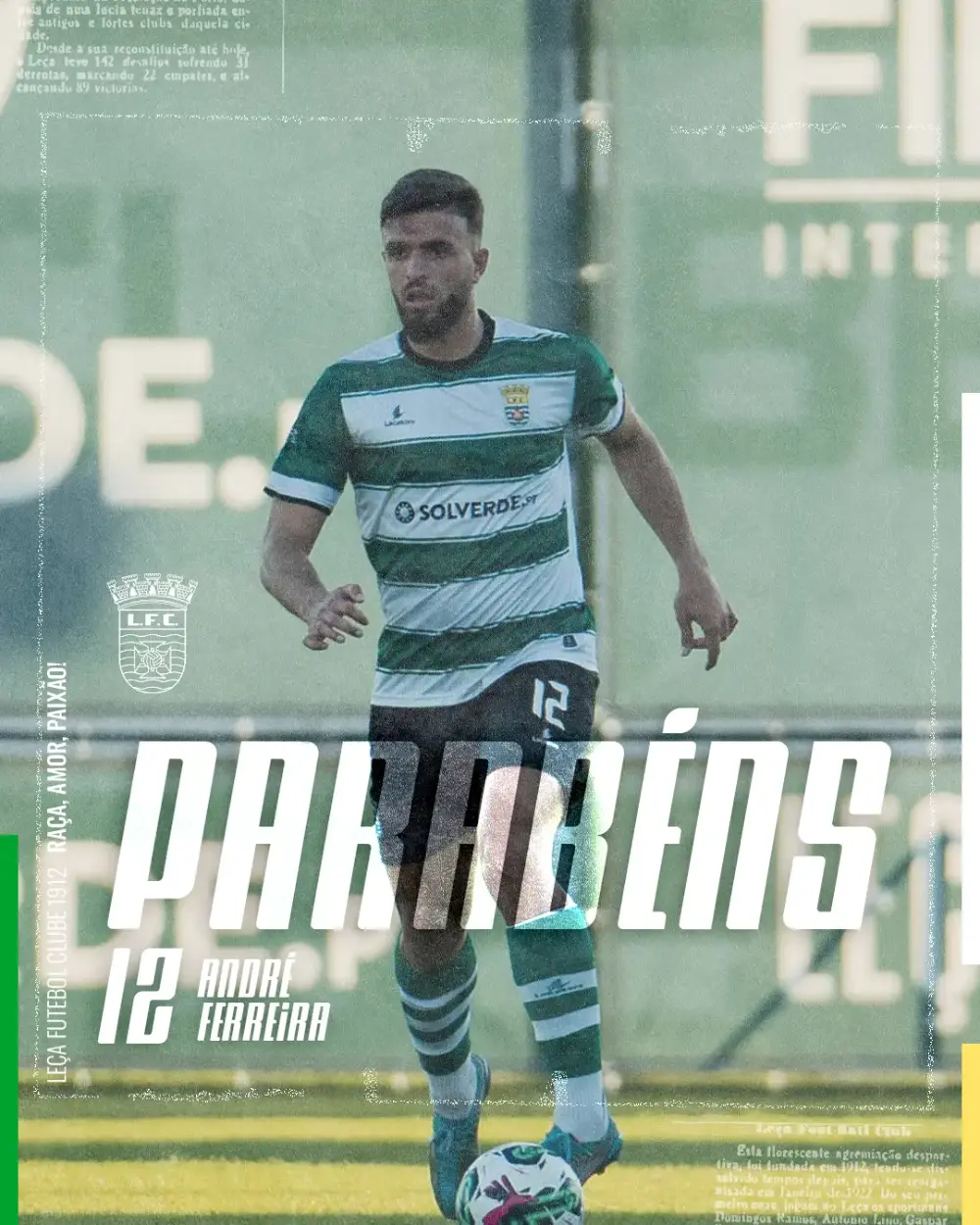 Congratulations card with André Ferreira, number 12, on the pitch