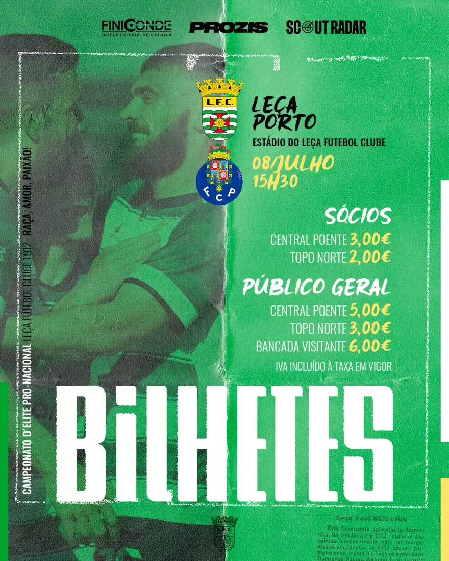Ticket price card for the Leça FC against FC Porto match