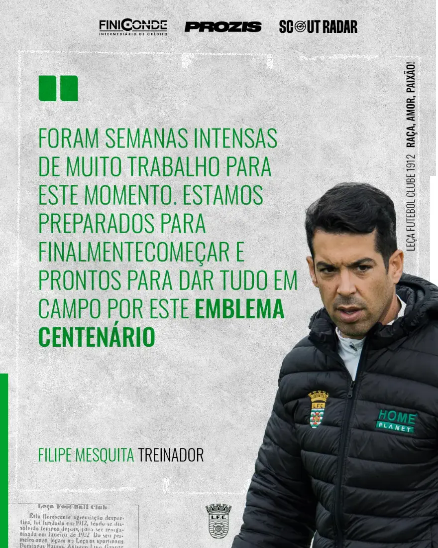 Press card with a quote from coach Filipe Mesquita