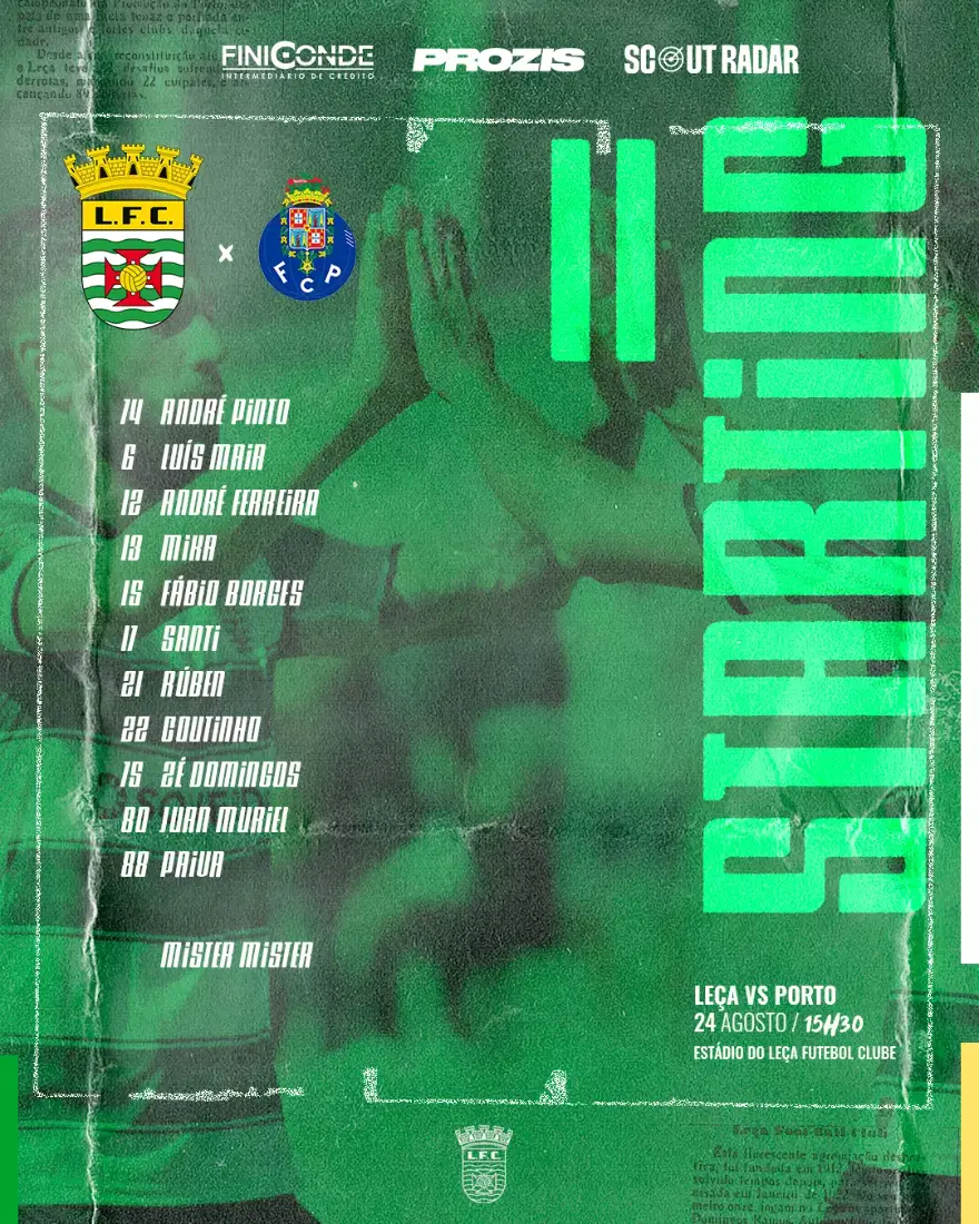 Leça FC starting eleven card for the match against FC Porto