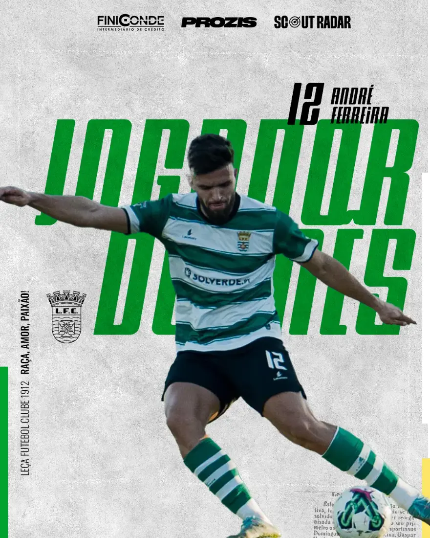 Player of the match card for André Ferreira on a paper-grey background