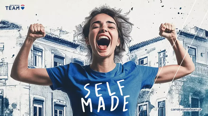 Woman celebrating in a Self Made shirt