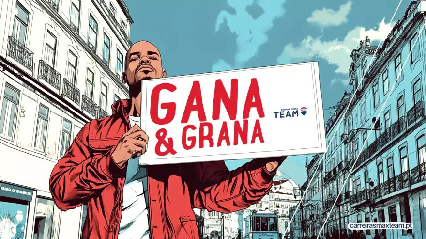 Illustrated man holding a Gana & Grana sign